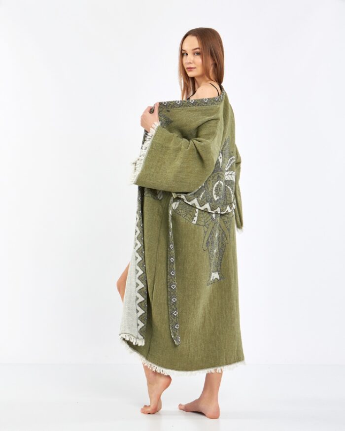 Jakarlı Fil Chakra Haki Kimono Jakarlı Fil Chakra Haki Kimono