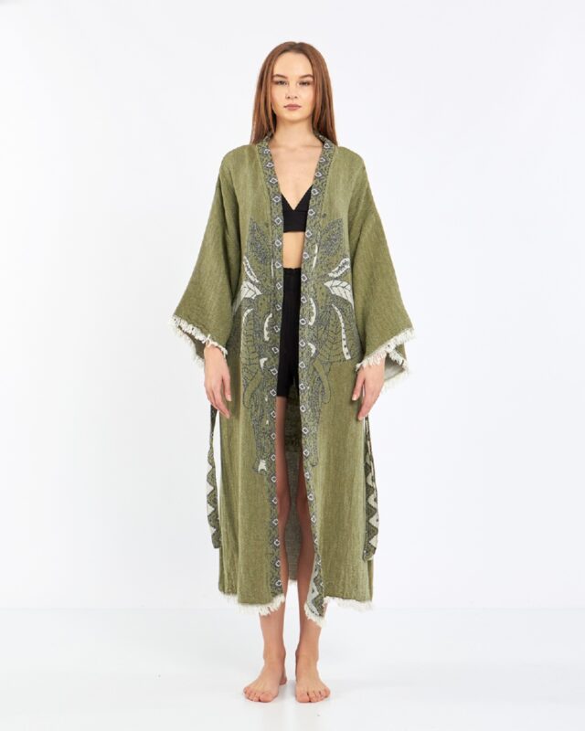 Hakkımızda 8 Jacquard Elefant Chakra Khaki Kimono