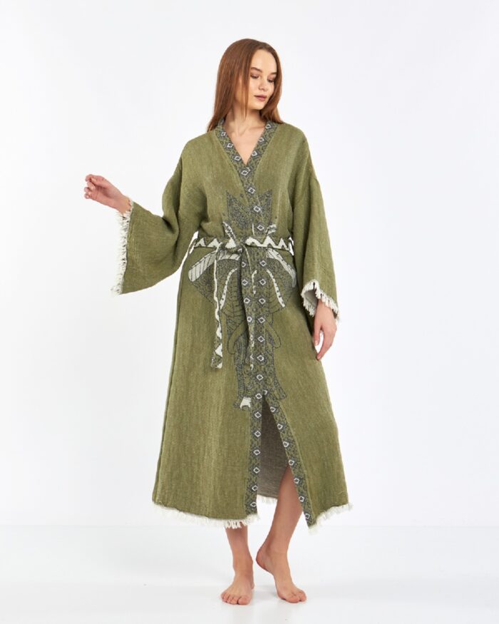 Jakarlı Fil Chakra Haki Kimono Jakarlı Fil Chakra Haki Kimono