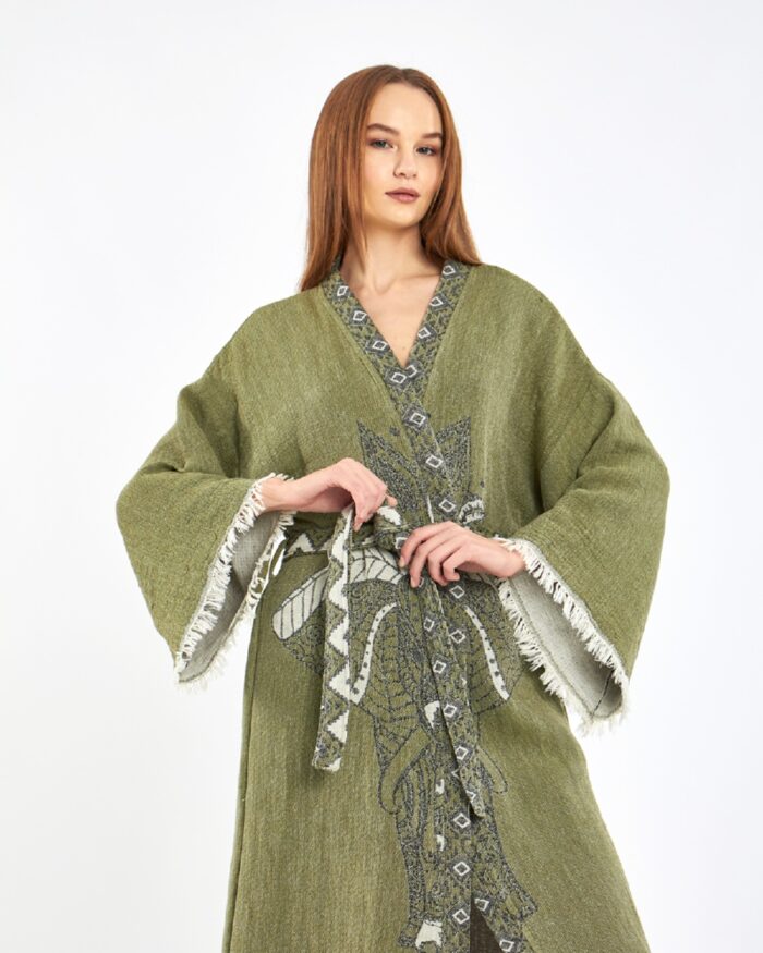 Jakarlı Fil Chakra Haki Kimono Jakarlı Fil Chakra Haki Kimono