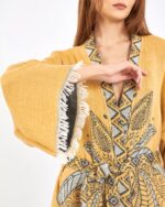 Jacquard Elephant Chakra Mustard Yellow Kimono