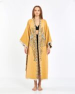 Jacquard Elephant Chakra Mustard Yellow Kimono
