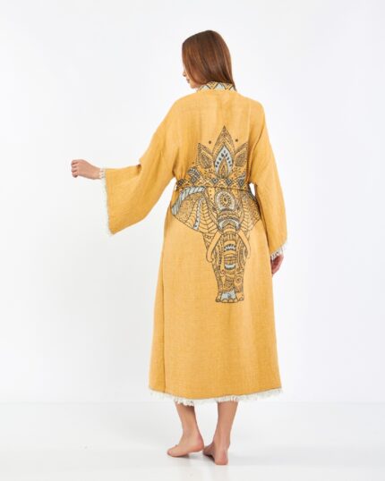 Jakarlı Fil Chakra Hardal Sarısı Kimono