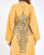 Jacquard Elephant Chakra Mustard Yellow Kimono