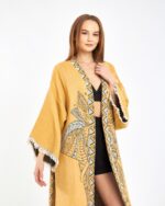 Jacquard Elephant Chakra Mustard Yellow Kimono