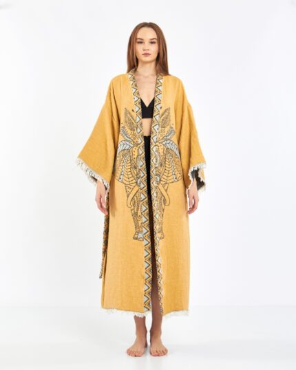 Jakarlı Fil Chakra Hardal Sarısı Kimono
