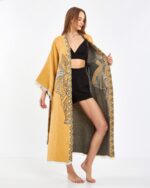 Jacquard Elephant Chakra Mustard Yellow Kimono