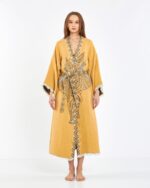 Jacquard Elephant Chakra Mustard Yellow Kimono