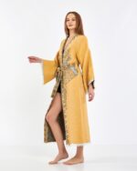 Jacquard Elephant Chakra Mustard Yellow Kimono