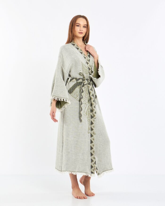 Jacquard Elephant Chakra Water Green Kimono Jacquard Elephant Chakra Water Green Kimono