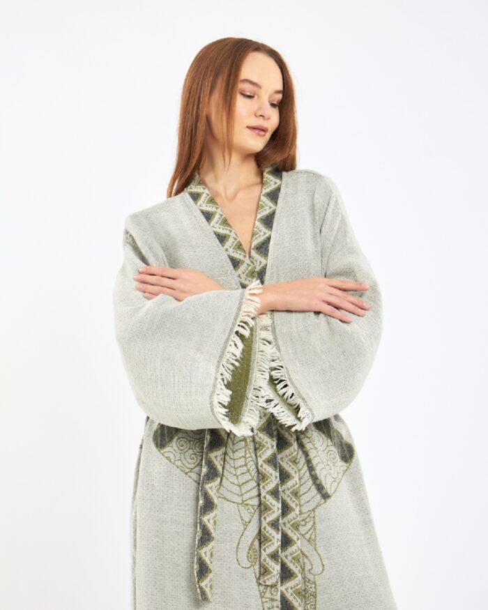 Jacquard Elephant Chakra Water Green Kimono Jacquard Elephant Chakra Water Green Kimono