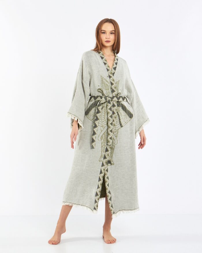 Jacquard Elephant Chakra Water Green Kimono Jacquard Elephant Chakra Water Green Kimono