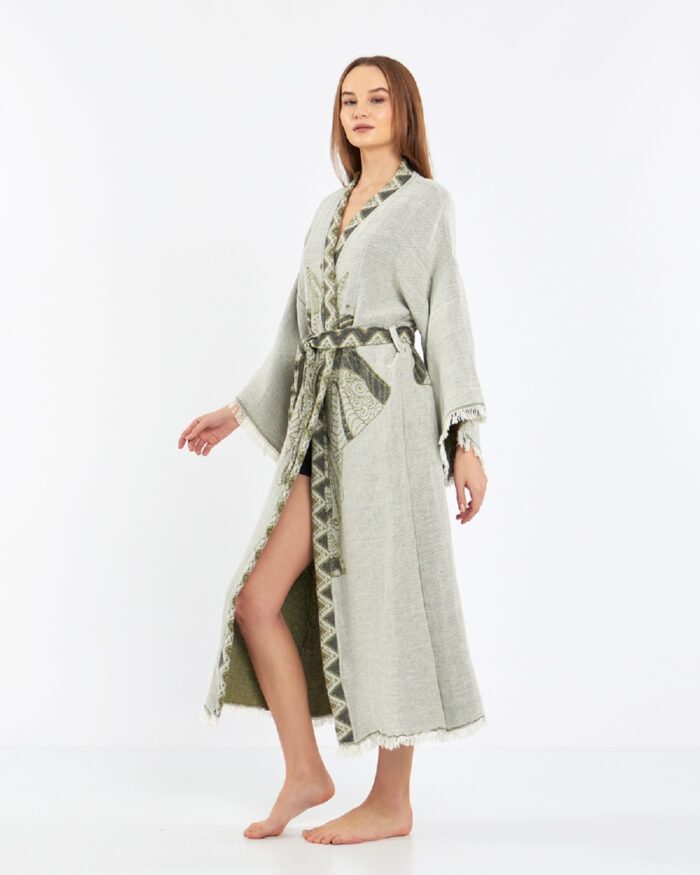 Jacquard Elephant Chakra Water Green Kimono Jacquard Elephant Chakra Water Green Kimono