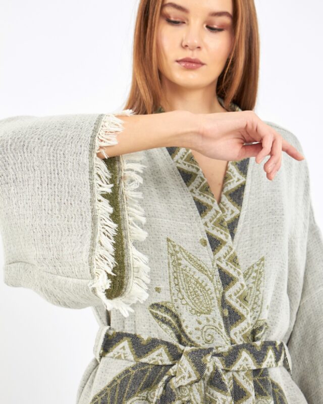 Jacquard Elephant Chakra Water Green Kimono