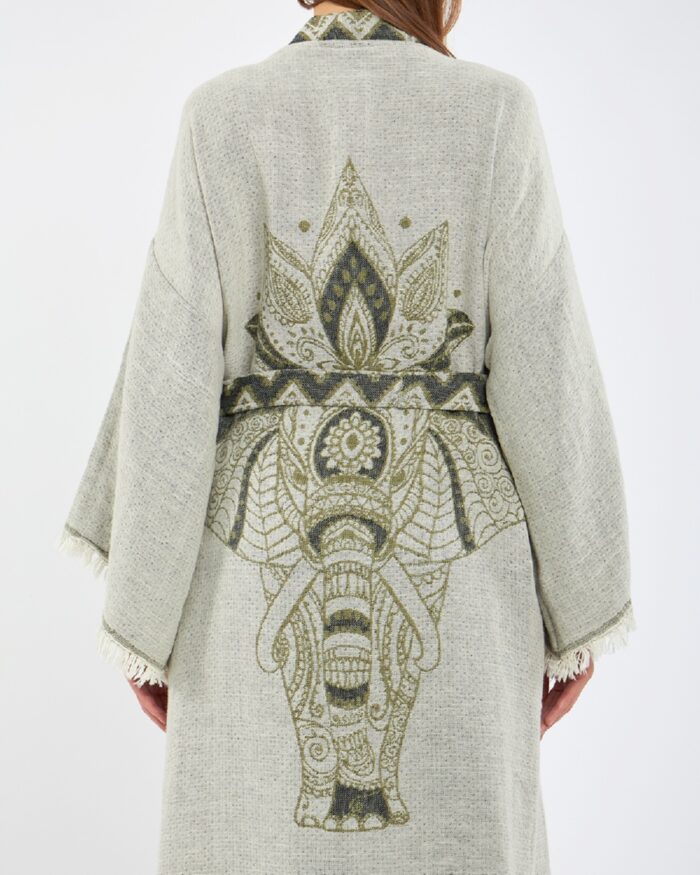 Jacquard Elephant Chakra Water Green Kimono Jacquard Elephant Chakra Water Green Kimono