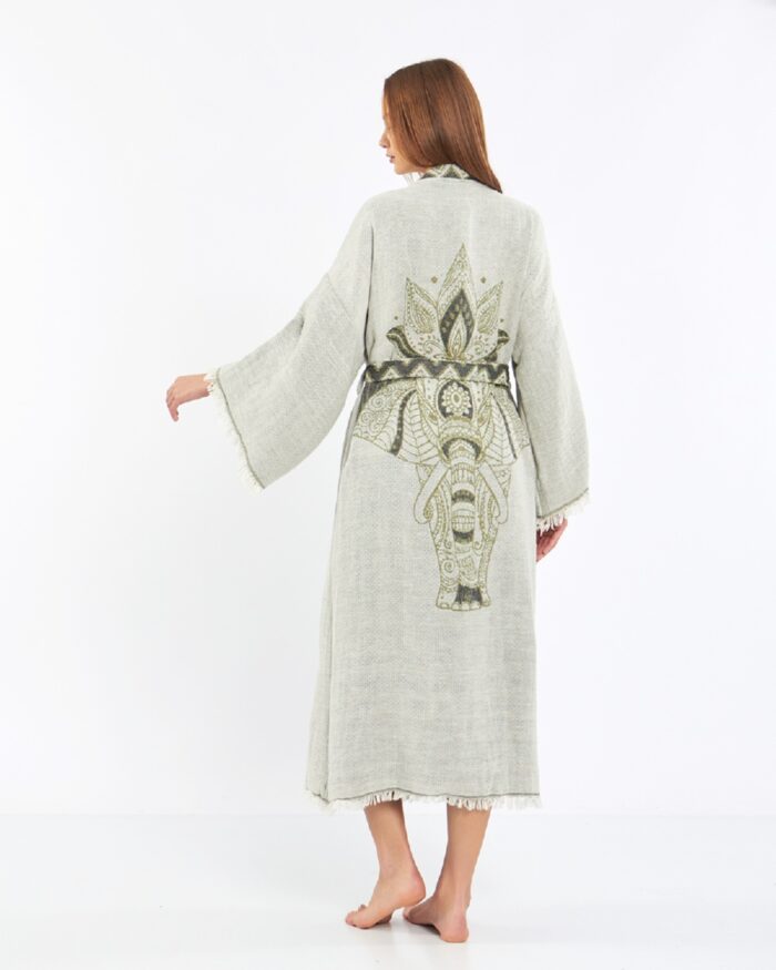 Jacquard Elephant Chakra Water Green Kimono Jacquard Elephant Chakra Water Green Kimono