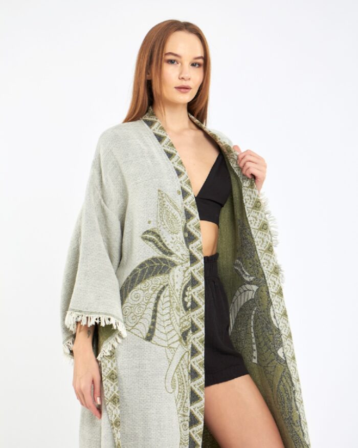Jacquard Elephant Chakra Water Green Kimono Jacquard Elephant Chakra Water Green Kimono