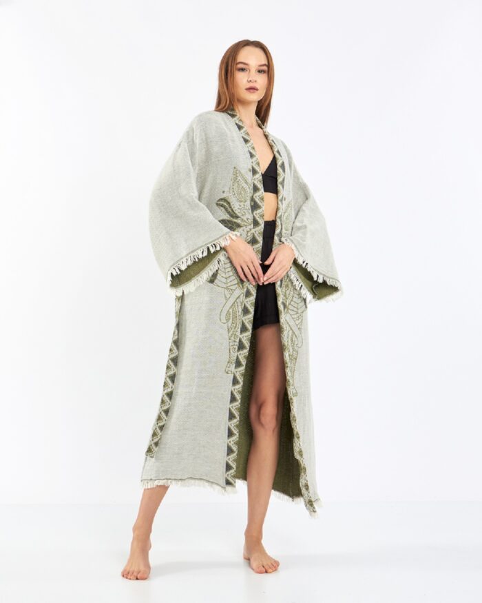 Jacquard Elephant Chakra Water Green Kimono Jacquard Elephant Chakra Water Green Kimono