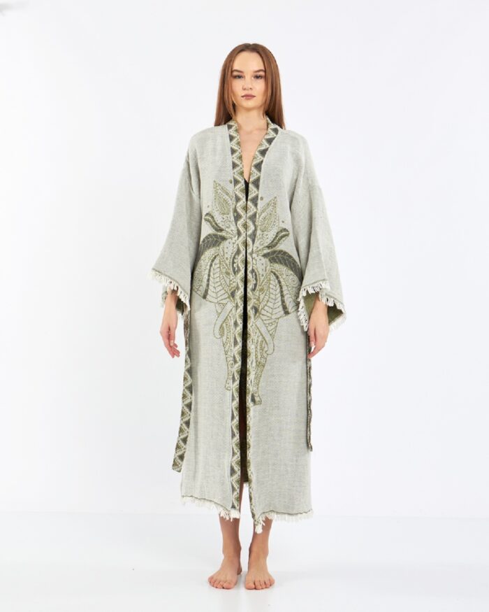 Jakarlı Fil Chakra Su Yeşili Kimono