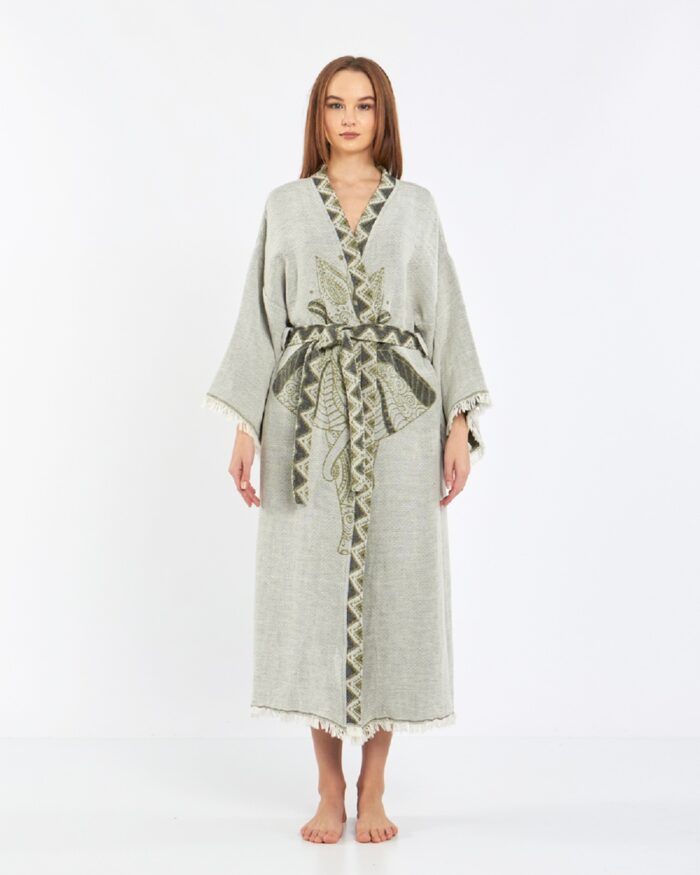 Jacquard Elephant Chakra Water Green Kimono Jacquard Elephant Chakra Water Green Kimono