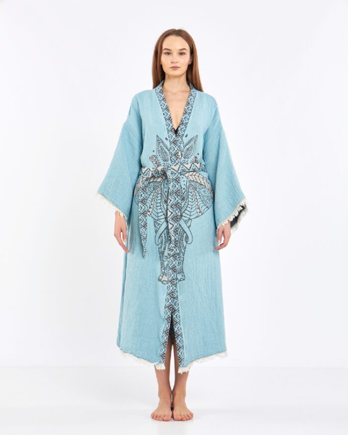 كيمونو جاكارد الفيل شقرا الفيروزي