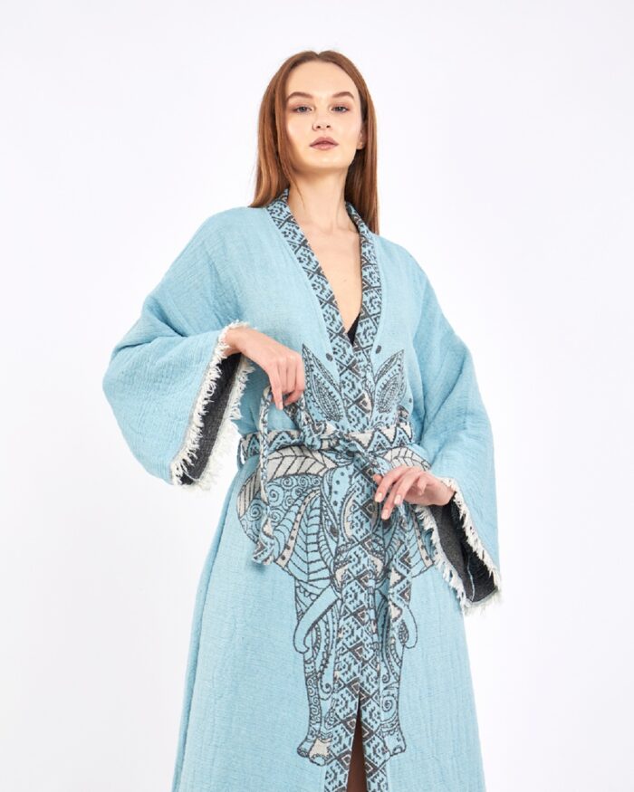 كيمونو جاكارد الفيل شقرا الفيروزي