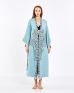 كيمونو جاكارد الفيل شقرا الفيروزي