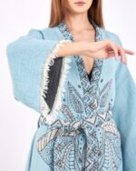 كيمونو جاكارد الفيل شقرا الفيروزي