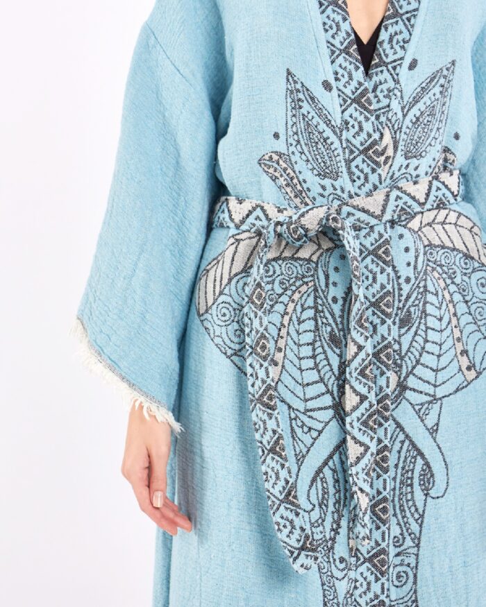 كيمونو جاكارد الفيل شقرا الفيروزي