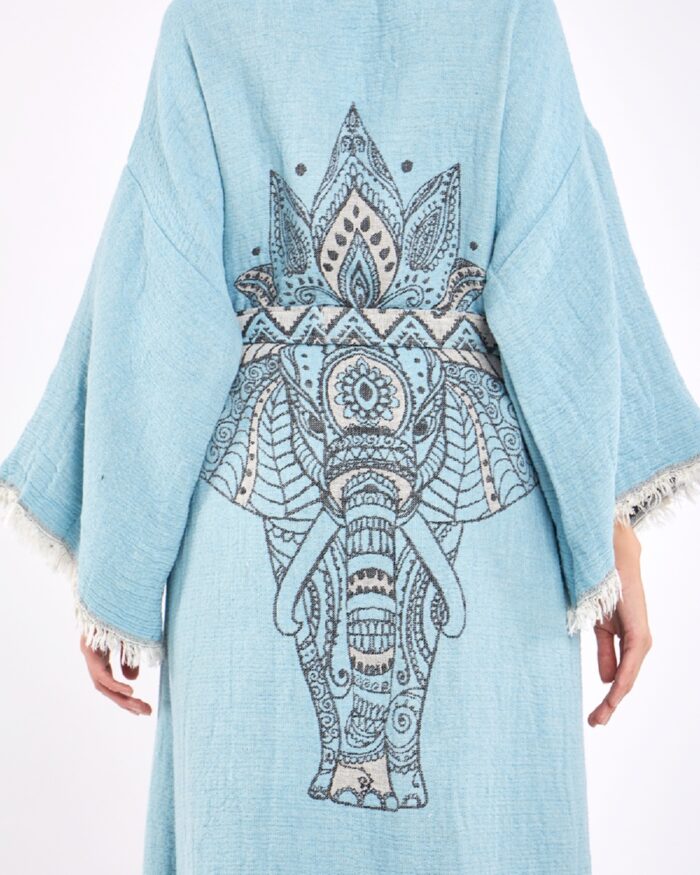 كيمونو جاكارد الفيل شقرا الفيروزي