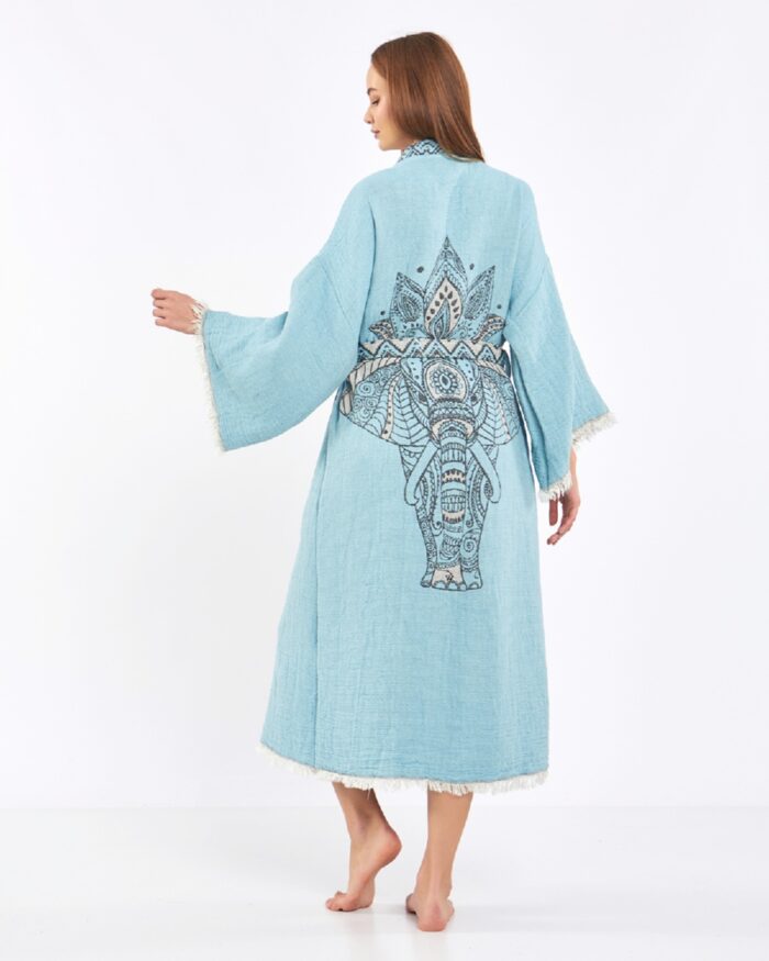 كيمونو جاكارد الفيل شقرا الفيروزي