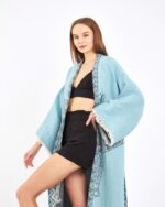 كيمونو جاكارد الفيل شقرا الفيروزي