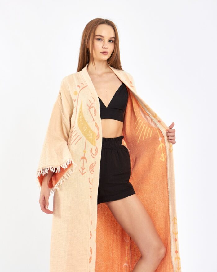 Jakarlı Moon Eye Kavuniçi Kimono Jakarlı Moon Eye Kavuniçi Kimono