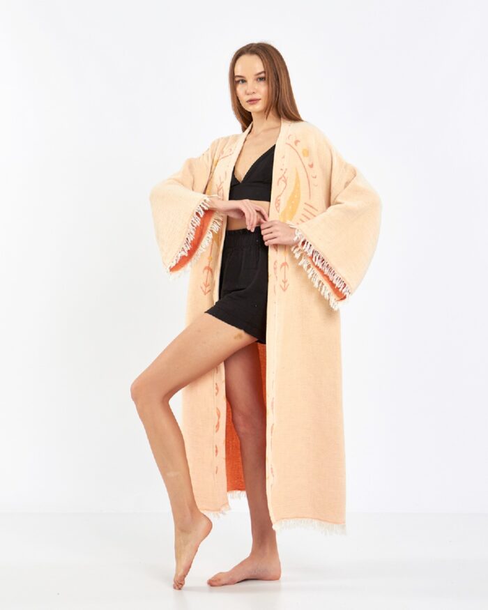 Jakarlı Moon Eye Kavuniçi Kimono Jakarlı Moon Eye Kavuniçi Kimono