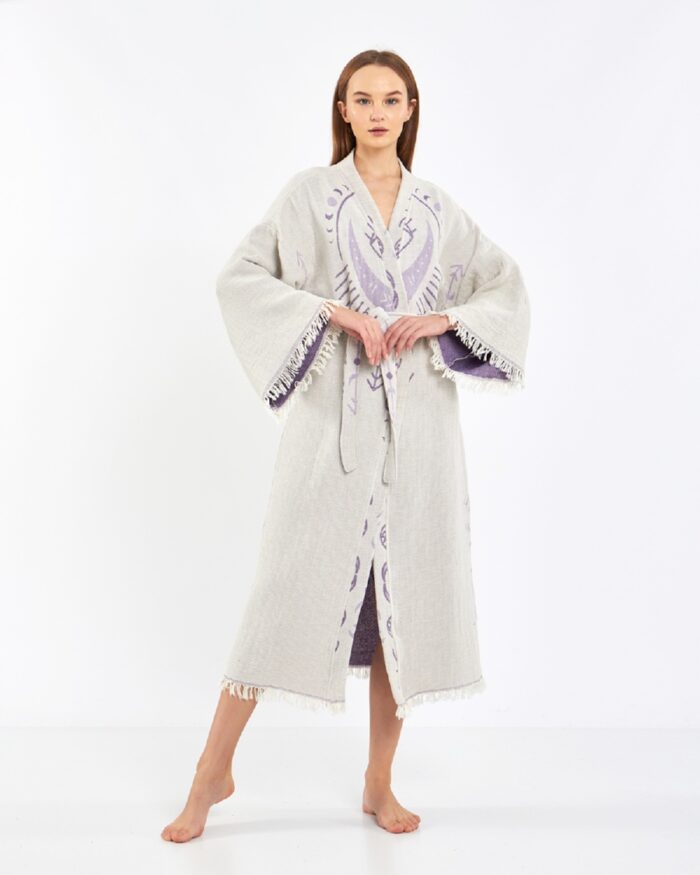 Jakarlı Moon Eye Lila Kimono