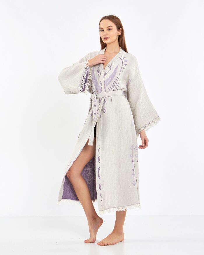 Jakarlı Moon Eye Lila Kimono