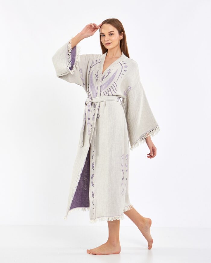 Jakarlı Moon Eye Lila Kimono