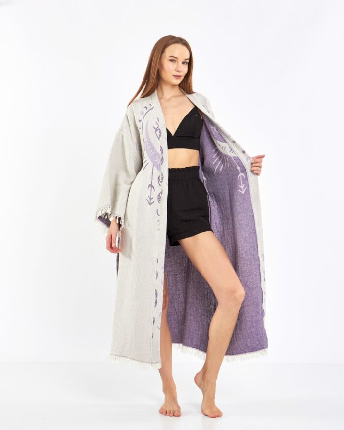Jakarlı Moon Eye Lila Kimono