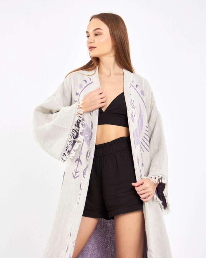 Jakarlı Moon Eye Lila Kimono