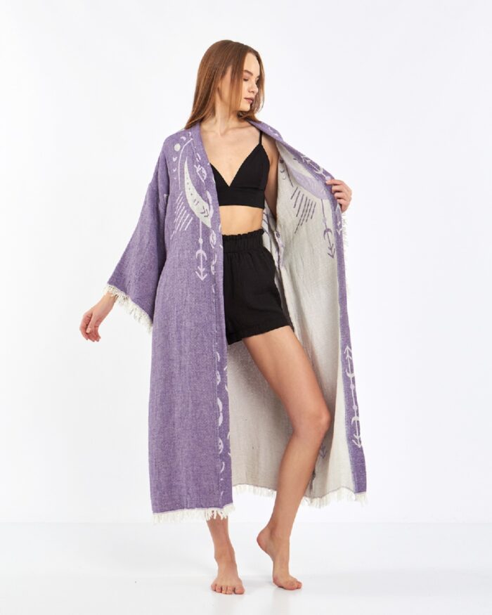 Jakarlı Moon Eye Mor Kimono Jakarlı Moon Eye Mor Kimono