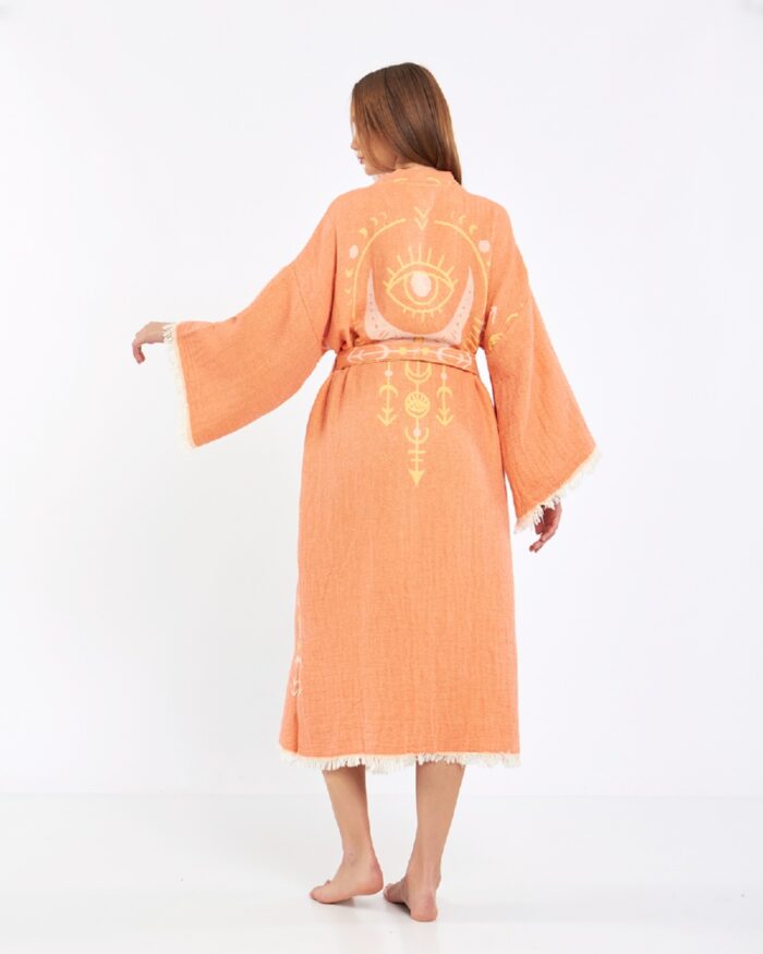 Jakarlı Moon Eye Turuncu Kimono