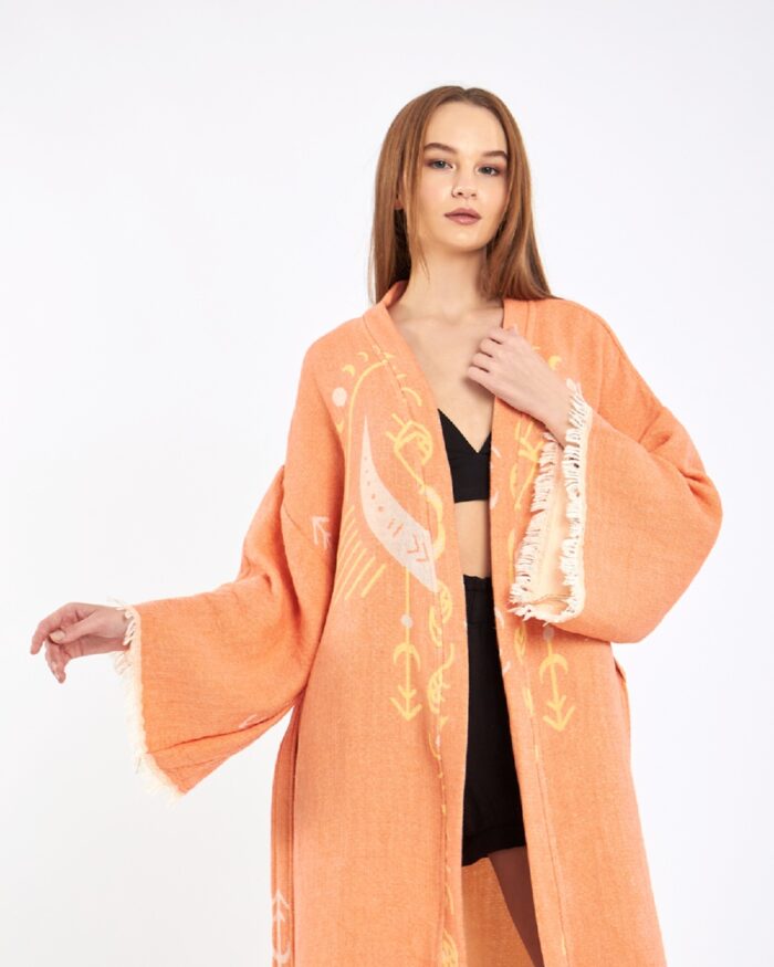 Jakarlı Moon Eye Turuncu Kimono