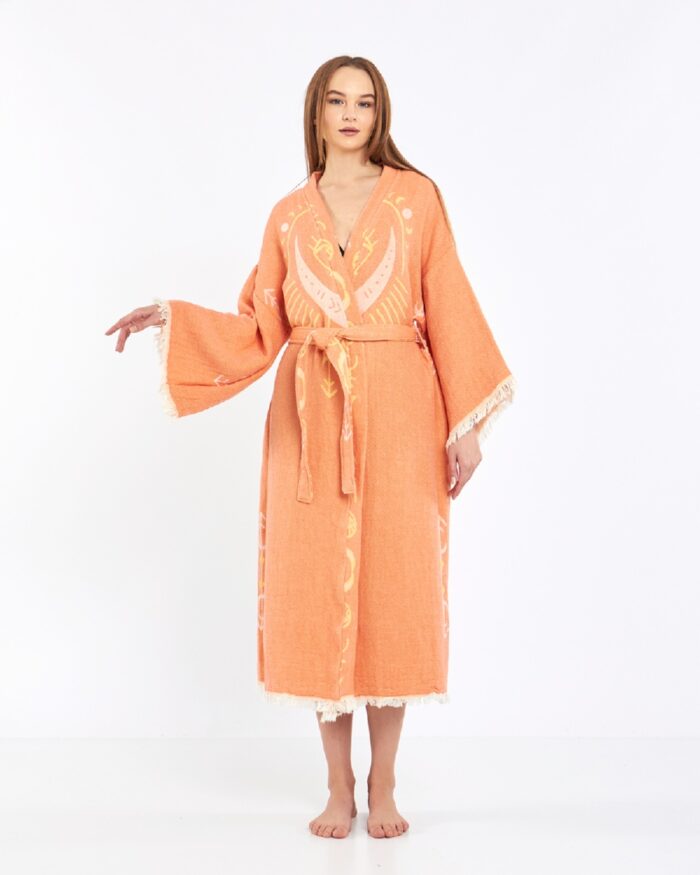 Jakarlı Moon Eye Turuncu Kimono