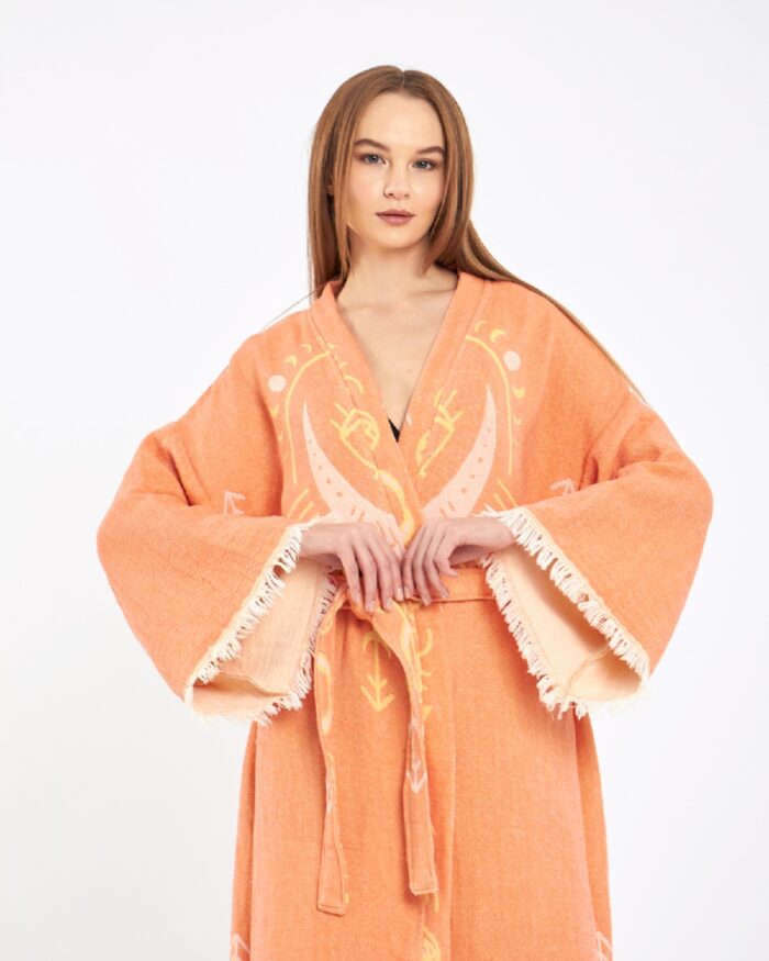 Jakarlı Moon Eye Turuncu Kimono