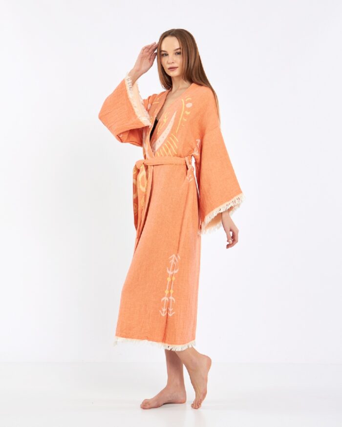 Jakarlı Moon Eye Turuncu Kimono