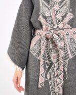 Jakarlı Pink Fil Chakra Antrasit Kimono