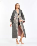 Jakarlı Pink Fil Chakra Antrasit Kimono