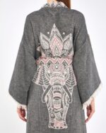 Jakarlı Pink Fil Chakra Antrasit Kimono