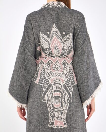 Jacquard Pink Fil Chakra Anthracite Kimono
