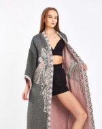 Jakarlı Pink Fil Chakra Antrasit Kimono